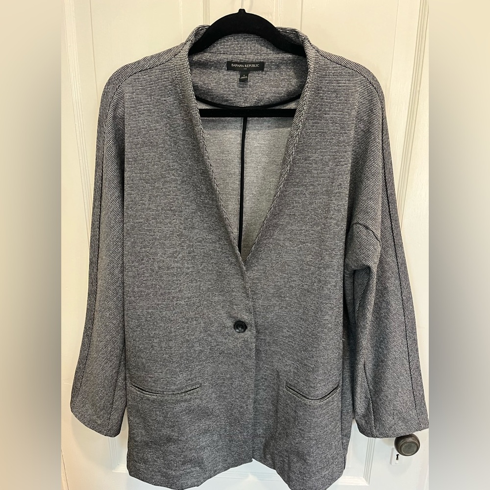 Banana Republic Nailhead Textured Knit Black/Grey Single-Button Relaxed Blazer